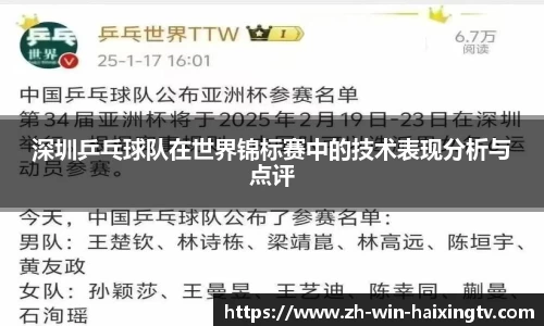 深圳乒乓球队在世界锦标赛中的技术表现分析与点评